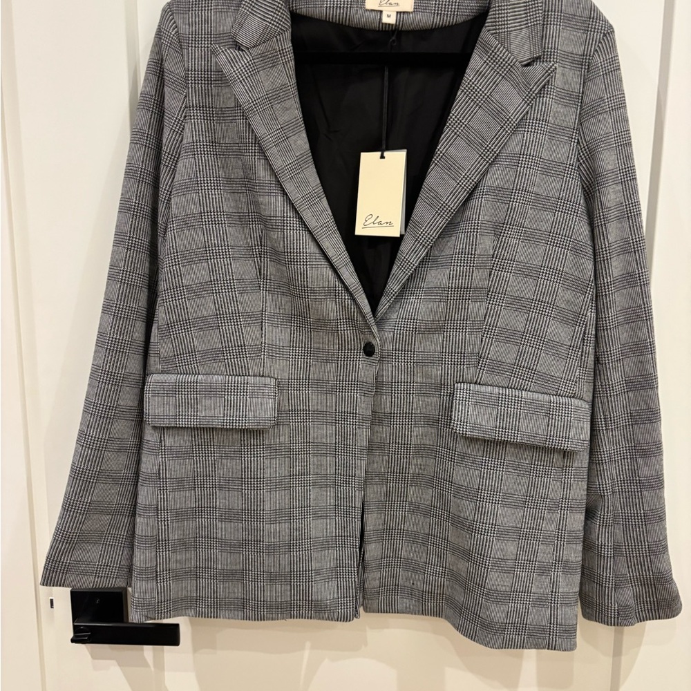 Elan Gray Blazer Classic Tailored Suit Jacket